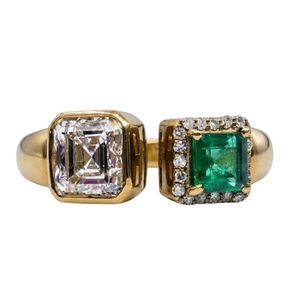 925 Sterling <b>Silver</b> Classic Style Ring Gold Plated Lab Grown Diamond Emerald Natural Diamond Ring - Product Image 1