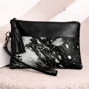 2026 Handmade Genuine Leather Clutches Metallic Real Hair on Cowhide <b>Wristlet</b> Bags With Tassel Zipper Women Fashion Evening Bags - Product Image 2