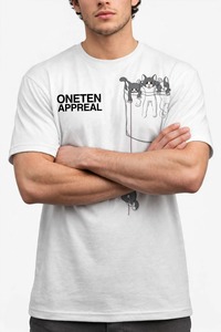 ONETEN APPAREL T-shirt blanc à manches courtes pour homme, col rond, imprimé chats de dessin animé mignons, avec poche - Product Image 1