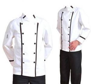 Veste de chef à manches longues pour homme, en coton blanc, uniforme de cuisine d'hôtel, coupe classique, boutons à bordure noire - Product Image 1
