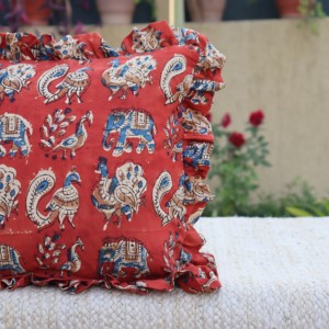 Funda de Cojín Cuadrada Hecha a Mano con Estampado de Bloques, Estilo Bohemio, de Algodón con Volantes, Ecológica, Lavable, para Decoración de Hoteles y Hogares - Product Image 2