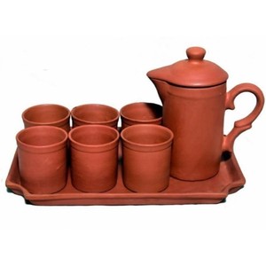 Handcrafted Clay Vintage <b>Drink</b> Holder Set with <b>Jug</b>-Eco-Friendly Reusable Anti-Slip Washable Portable Natural Clay >5 Pieces - Product Image 2