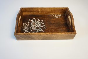 Wooden serving <b>tray</b> with handles wood <b>tray</b> serving handles metal handle rustic <b>tray</b> <b>kitchen</b> <b>tray</b> food serving dining <b>tray</b> - Product Image 3