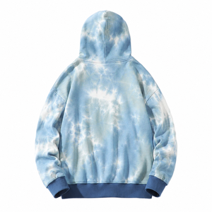 Sweat à capuche streetwear oversize tie-dye bleu premium en coton épais, pull en molleton Micah Corporation avec poignets côtelés contrastants - Product Image 2