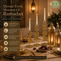 Ensemble de 3 bougeoirs en métal doré pour Ramadan, motif phases de lune, pour centre de table de l'Aïd, vente en gros