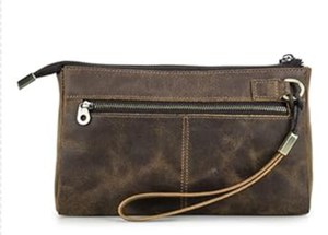 Brown Leather Clutch <b>Wallet</b> with <b>Zip</b> Around Closure and Wrist Strap Fazmax Corporation Model A29 - Product Image 2