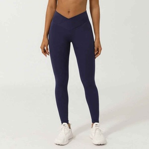 Women <b>V</b>-Shaped <b>Waist</b> Full Length Solid Color Seamed Yoga <b>Leggings</b> Spandex/Nylon Quick Dry Sweat-Wicking Breathable Four-Way - Product Image 6
