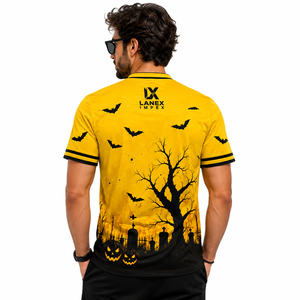Camiseta Premium de Halloween para Hombre al por Mayor, Negra y Amarilla, con Gráficos de Castillo Encantado, Calabaza y Murciélago, Impresión 3D, Manga Corta, Informal - Product Image 4