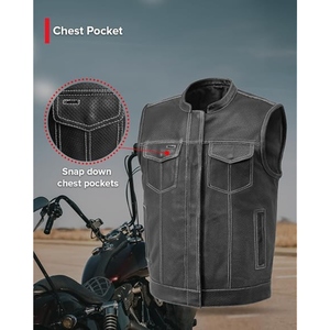 Custom <b>Men's</b> <b>Black</b> Perforated Genuine Cowhide Leather Motorcycle Vest Stand Collar Biker Club Leather <b>Waistcoat</b> - Product Image 6