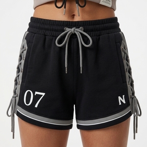 Conjunto Deportivo de Verano para Mujer, Sudadera Corta Ligera con Encaje y Pantalones Cortos, Estilo Racing Estampado, Poliéster/Algodón, Personalizable - Product Image 4