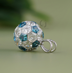 14K Yellow Gold 8.50 CT Lab Grown Diamond <b>Ball</b> Pendant Hexagon Brilliant Cut Blue White Invisible Setting <b>Sphere</b> Necklace - Product Image 3