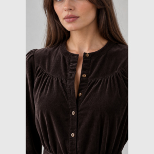 Robe mi-longue pour femme, couleur unie, manches longues, boutonnée sur le devant, ceinturée, avec poches - Product Image 5