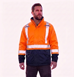 custom reflective safety <b>jacket</b> men neon <b>orange</b> black color block high visibility tape workwear waterproof warm padded coat top - Product Image 1
