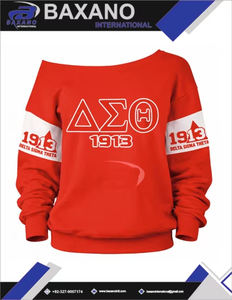 Delta |   Sigma |   Sweat-shirt tricoté à épaules dénudées Theta Sorority 1913 et motif lettres grecques avec logo personnalisé sur le devant pour fête - Product Image 5
