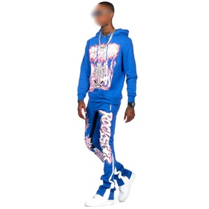 Ensemble de survêtements pour hommes à capuche en molleton épais 100% coton, imprimé, coupe ample, hiver, 2 pièces - Product Image 5