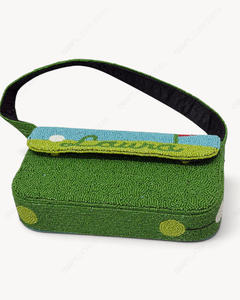 Sac à bandoulière de golf perlé fait main Vert Bleu Motif terrain de golf Drapeau Balle Design Sac de soirée pour femme Fabricant Grossiste - Product Image 5