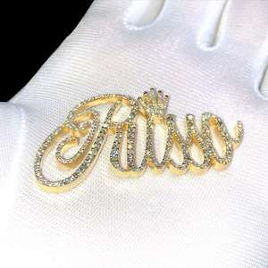 Pendentif personnalisé de luxe 12 carats avec nom, motif couronne, imitation diamant Moissanite VVS, bijoux Hip Hop en argent 925, forme vis, doré - Product Image 1