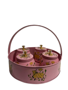 Panier de rangement en métal rose avec poignée, ensemble de 4 bocaux, motif vache mignon, pour organiser les articles divers de cuisine - Product Image 1