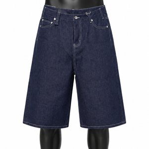 Shorts en jean pour hommes personnalisés, denim foncé, coupe ample, jambes larges, OEM ODM, vente en gros, streetwear haut de gamme - Product Image 1