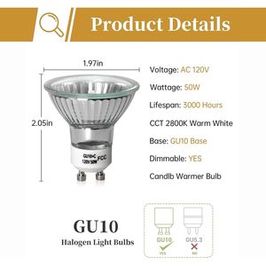 Lampada Scaldacera Dimmerabile 120V 50W 2800K Bianco Caldo con Bruciatore a 2 Pin e 2 Lampadine Alogene GU10 da 50W C+C - Product Image 5