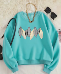 Sudadera Oversize de Algodón con Cuello Redondo y Bordado de Hojas para Mujer Hardihood International, Manga Larga, Tejido de Punto - Product Image 1