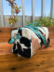 Sac de voyage en cuir torsadé à la main, en cuir de vachette, à motif floral, pour la nuit, avec pierre turquoise, bohème, pour femmes - Product Image 4