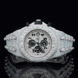 Montre d'affaires VVS Moissanite entièrement sertie, 46 mm, carrée, en acier inoxydable, bracelet en cuir, affichage numérique, mixte, luxueuse - Product Image 4