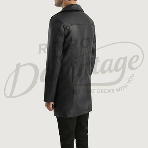 Veste en cuir noir pour homme, manteau de voiture en cuir de mouton véritable de qualité supérieure, blazer mi-long, veste classique à boutons, vêtement d'extérieur décontracté et tendance - Product Image 2