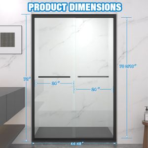44-48 "X72" ประตูบานเลื่อนคู่อลูมิเนียม5/16 "กระจกนิรภัยใสแบบพรีเมี่ยมกระจกบานเลื่อนสำหรับห้องน้ำ - Product Image 2