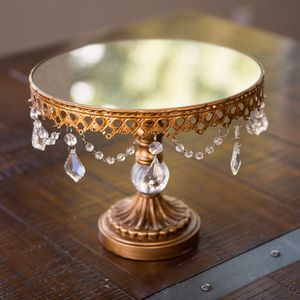 New Arrival Golden Round Metal Cake Stand with Crystal Hangings Handmade Dessert Display for showcase Wedding Birthday Party - Product Image 4