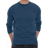 Pull en tricot à col rond pour homme, couleur unie, manches longues, vêtement d'automne, coupe classique, 100% coton, style décontracté