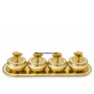Juego de Recipientes para Dulces y Especias de Metal Dorado con Tapa y Bandeja, para Cocina, Cafetería, Hotel, Venta al Por Mayor Profesional - Product Image 1
