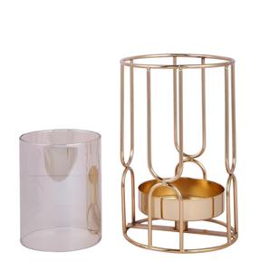 Elegante candelabro cilíndrico de metal dorado - Product Image 5