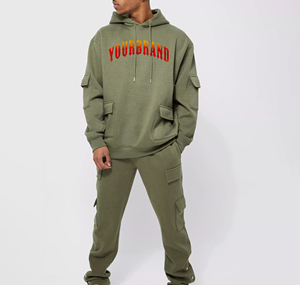 Premium Quality Solid Heavyweight Cotton Hooded Track <b>Suit</b> <b>Men</b> Custom Logo Oversized Cargo Winter Printed Jogging <b>Sweat</b> <b>Suit</b> - Product Image 6
