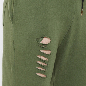 Sweat-shirt à capuche zippé vert olive délavé pour homme avec poches latérales et pantalon assorti, décontracté, hiver, 100 % coton molletonné - Product Image 5