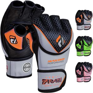 Guantes de MMA de Medio Dedo Hechos a Mano en Cuero Genuino Gris Naranja para Grappling y Lucha, Transpirables, de Secado Rápido, con Cierre de Gancho y Bucle para Deportes al Aire Libre - Product Image 1