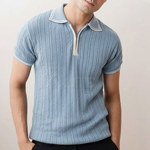 Chemise Homme à Fermeture Éclair Douce au Toucher, Motif Uni, Tissu Tricoté, Design Moderne, Manches Courtes, Idéale pour Tenues Estivales Quotidiennes - Product Image 2