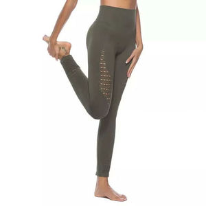 Women's Summer Slim Breathable Knitted Spandex/Nylon Full Length <b>Leggings</b> Solid Color <b>High</b> <b>Waist</b> <b>Black</b> Tight Wholesale Hot Style - Product Image 4