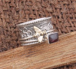 Bague de fiançailles et de mariage en argent sterling 925 avec pierre de grenat rouge naturelle de luxe pour femmes, bijoux fins - Product Image 2