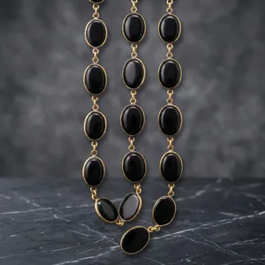 Natural Black Onyx Brass Bezel <b>Necklace</b> with Brass Chain | Handmade Gemstone Pendant Jewelry Wholesale - Product Image 6