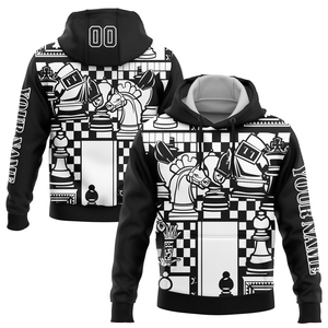 Sweat-shirt à capuche sportif personnalisé noir et blanc 3D, nouveau design, pour la Journée internationale des échecs, vente en gros directe pour les professionnels - Product Image 1