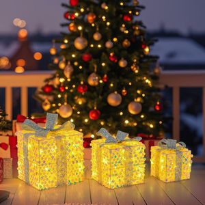 Set di 3 Scatole Regalo Natalizie Illuminate con 90 Luci LED Preinstallate e Fiocchi - Product Image 2