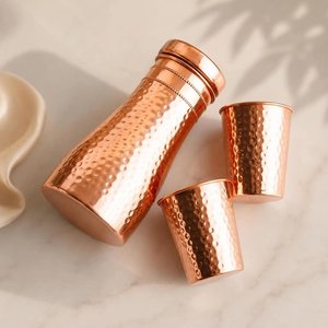 decorative copper <b>water</b> <b>bottle</b> with tumblers printed design traditional drinkware handmade <b>metal</b> <b>bottle</b> reusable drinking <b>bottle</b> - Product Image 2