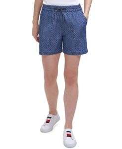 Shorts en coton Oxford rayés pour femmes avec cordon de serrage à la taille et poches, coupe décontractée, taille mi-haute, tissu respirant - Product Image 3
