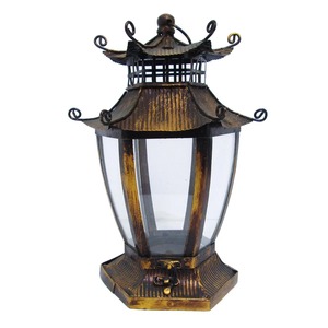 Hexagonal Metal <b>Lantern</b> With Glass Panels And Pagoda Roof For Home Decoration - Product Image 5