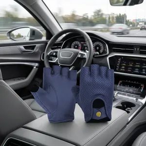 Guantes de Conducción Unisex de Cuero Azul sin Dedos, Transpirables, Perforados, con Correa de Muñeca Ajustable, para Uso en Todas las Estaciones - Product Image 6