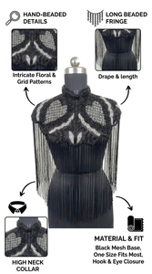 <b>Black</b> Embroidered Beaded Fringe Cape Collar Women Sequin Tassel Shoulder <b>Shawl</b> Evening Party Wear Accessory - Product Image 6