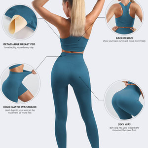 Conjunto de Yoga sin Costuras de 2 Piezas, Top Corto de Cintura Alta, Ropa Deportiva con Espalda Cruzada, Leggings Largos de Color Sólido para Mujer - Product Image 4