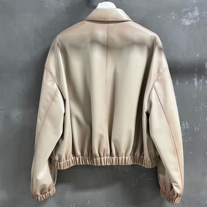 Chaqueta Bomber Corta de Cuero PU, Genuina, Suave, Resistente al Viento, con Cuello Alto y Cierre de Cremallera, Negra, Unisex, para Invierno - Product Image 4