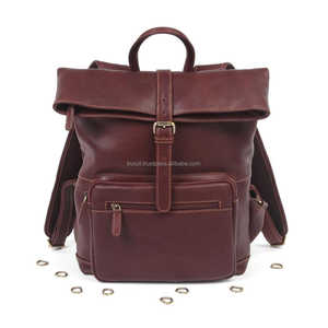 Durable Genuine <b>Leather</b> Roll Top <b>Backpack</b> Scratch Resistant Cowhide Rucksack <b>Large</b> Casual Travel Laptop Bag LRTB-0112 - Product Image 5